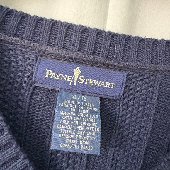 Vintage 90s Payne Stewart Chunky Knit Golf Sweater V-Neck Navy Blue XL - Picture 2 of 6